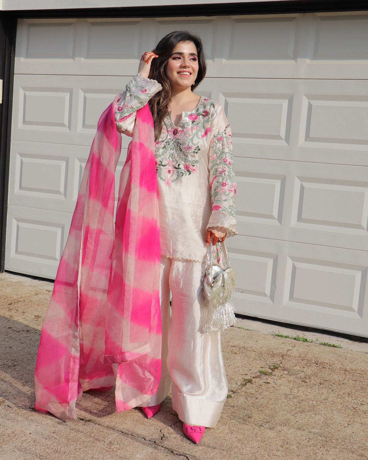 Designer Crepe Silk Suit Set with Embroidery & Tissue Dupatta – Off White