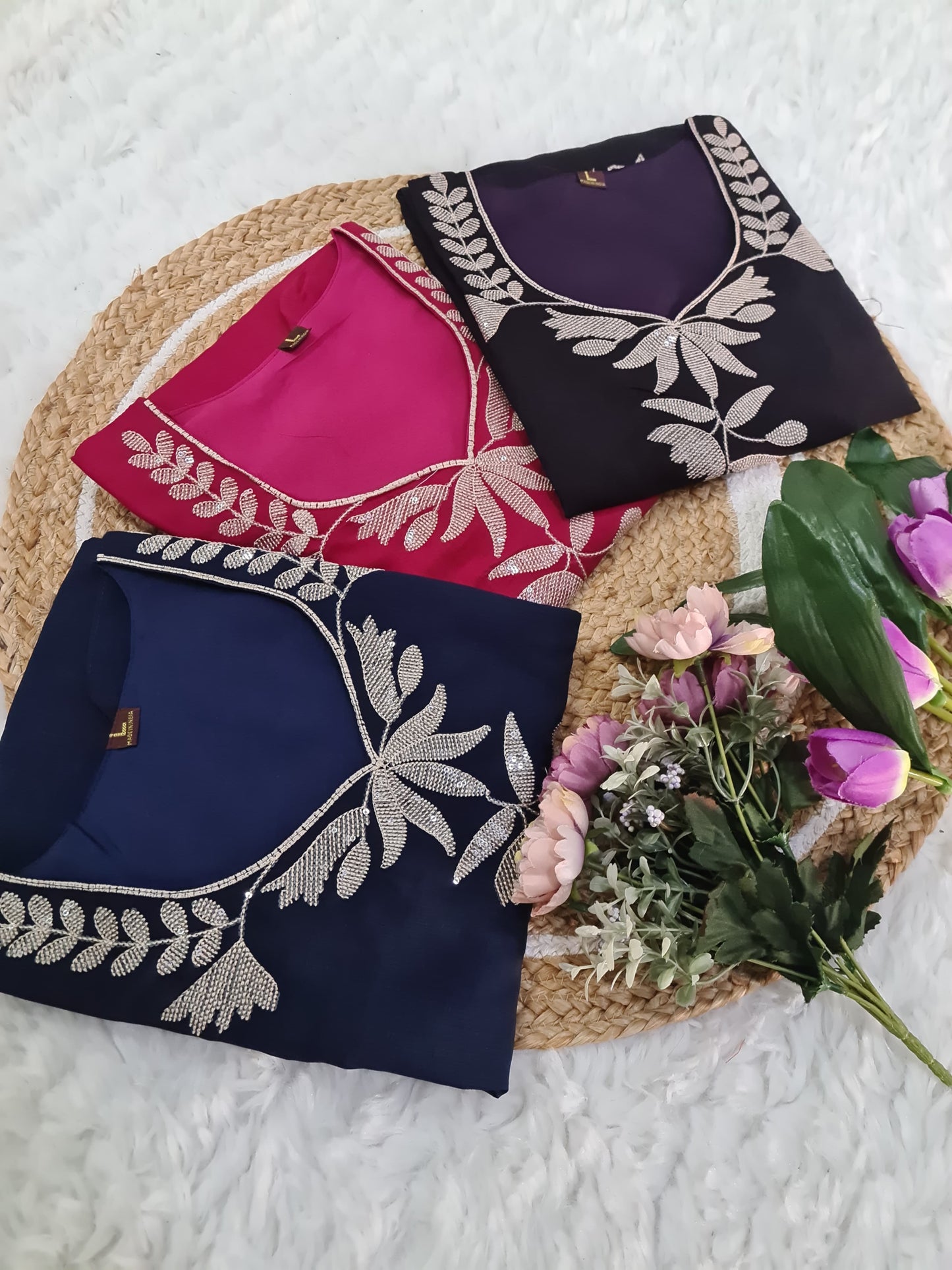 Vichitra Silk Embroidered Suit Set for Women – Kurta, Pant & Dupatta