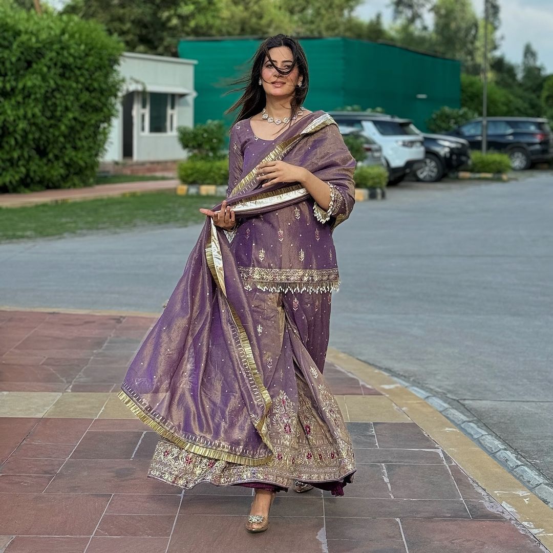Designer Party Wear Twil Net Top Plazzo Dupatta Set