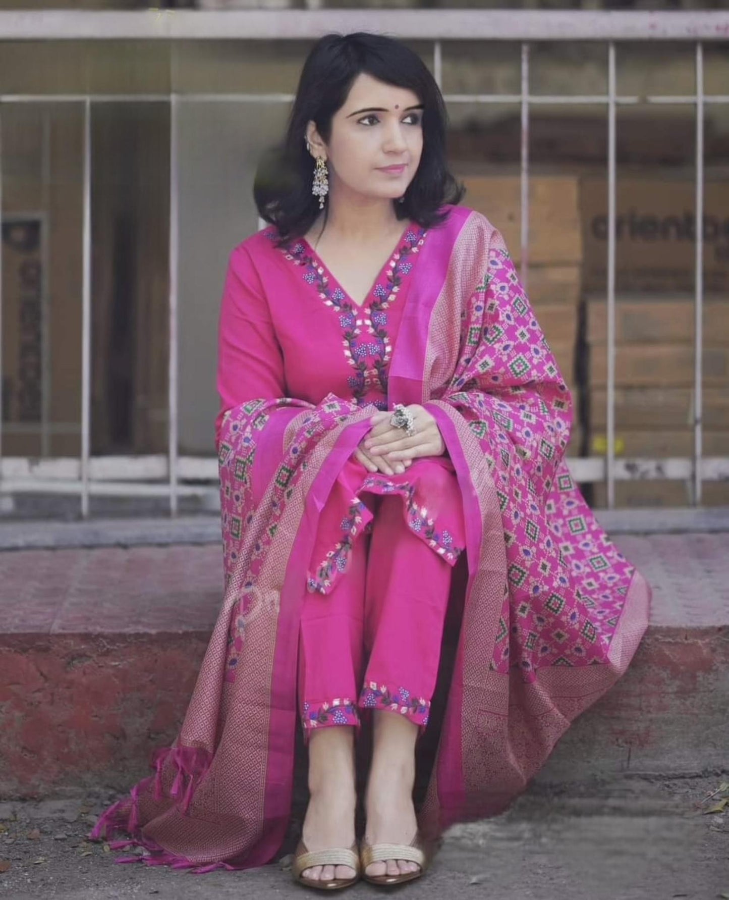Elegant Handloom Cotton Embroidered Suit Set with Banarasi Khadi Silk Dupatta