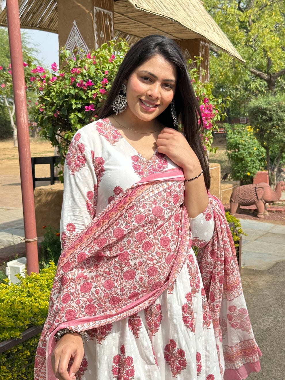 Premium Cotton Anarkali Suit Set with Dupatta – White