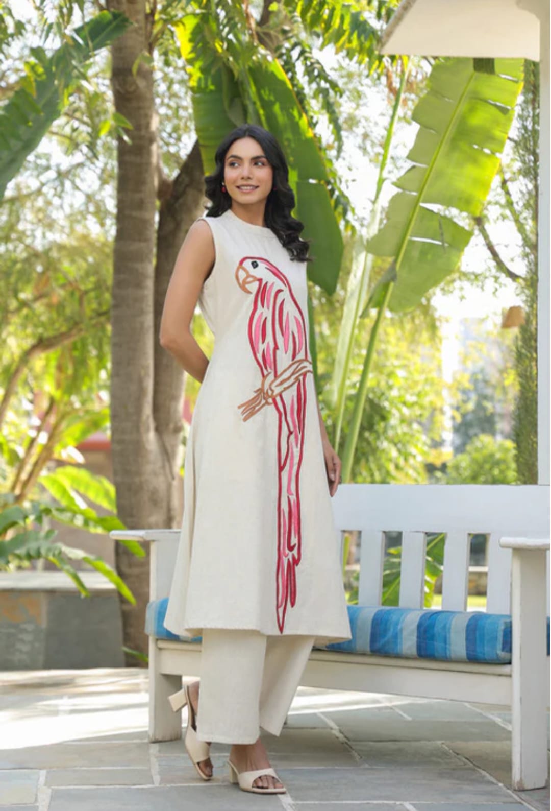 Designer Parrot Embroidery Cotton Flex Anarkali Co-ord Set for Women