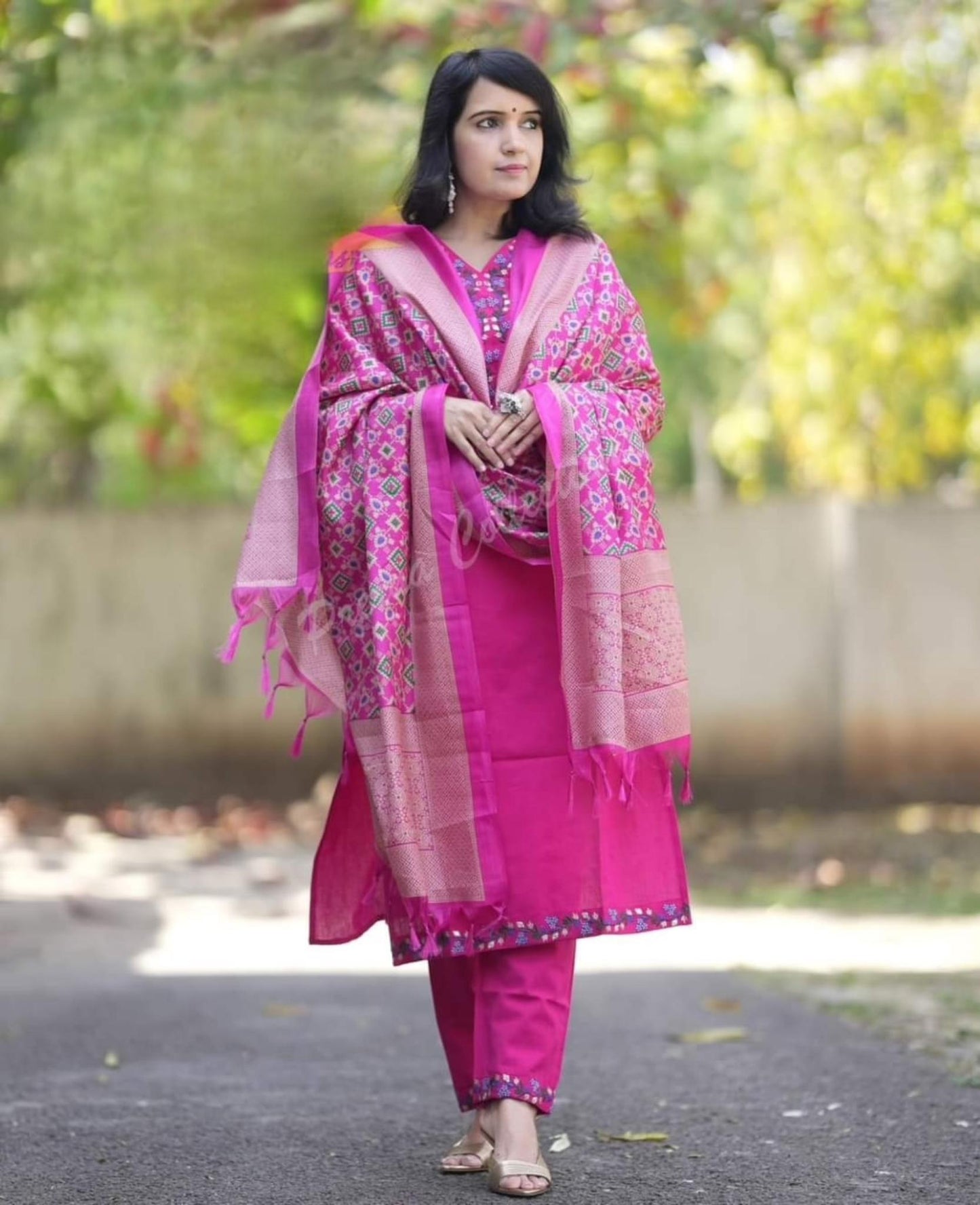 Elegant Handloom Cotton Embroidered Suit Set with Banarasi Khadi Silk Dupatta