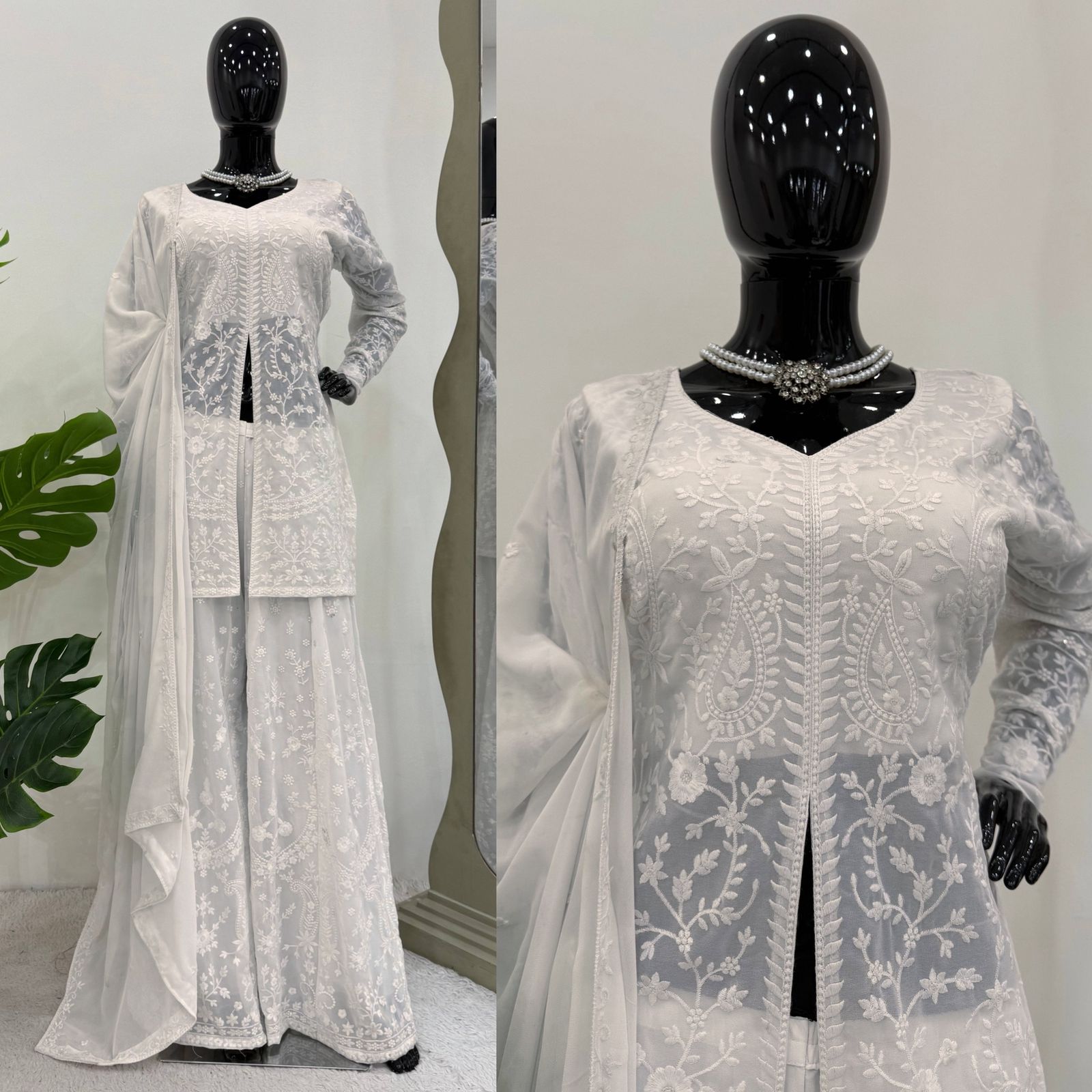 White Faux Georgette Suit Set