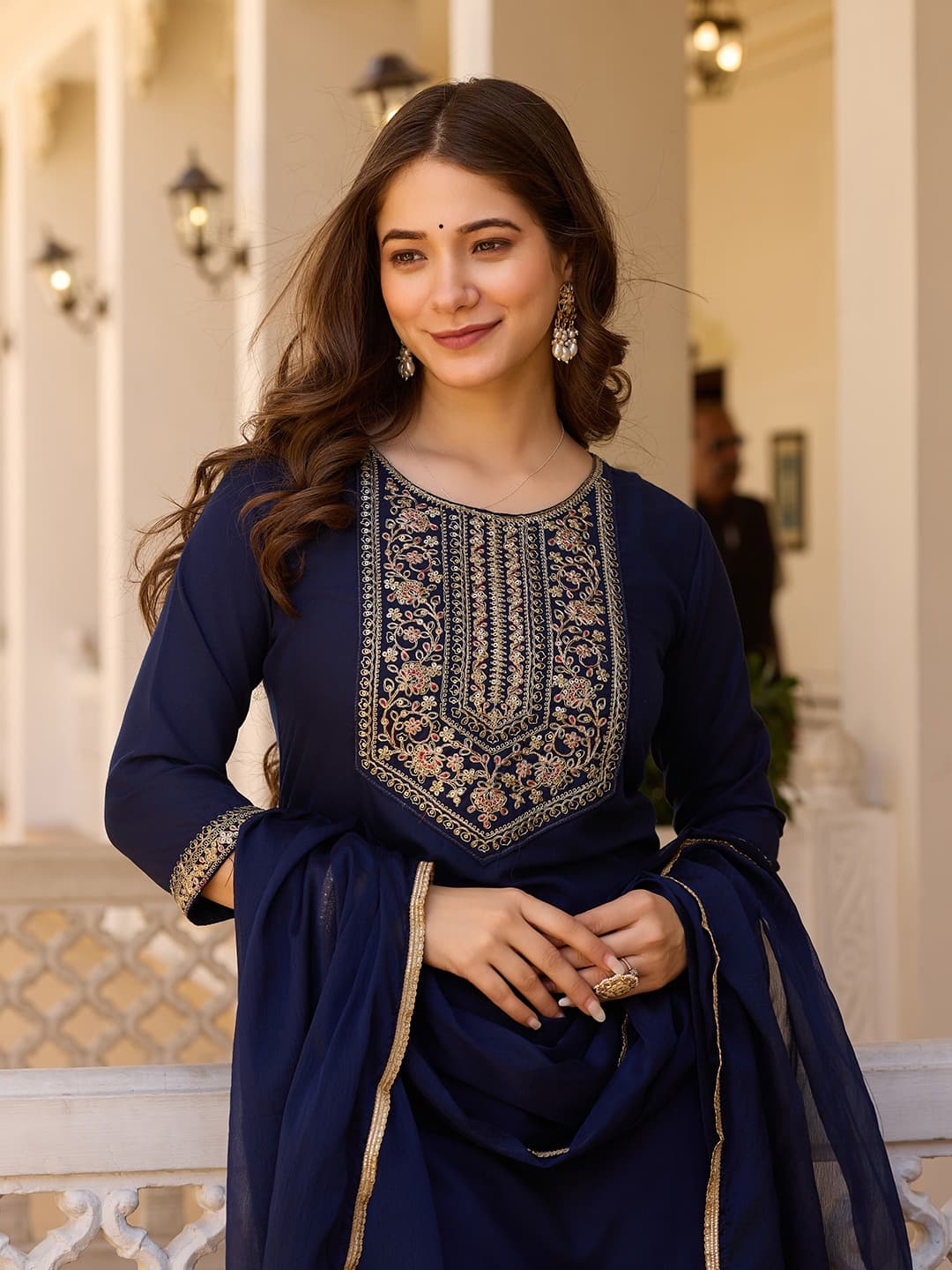 Rayon Slub Embroidered Kurti Set with Chinon Dupatta