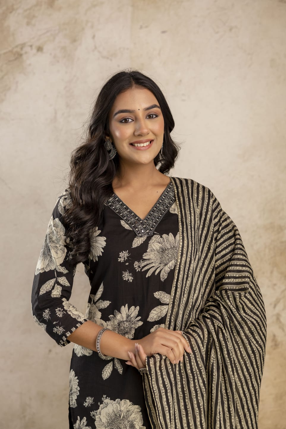 Floral Cotton Embroidered Kurta Set with Pant & Dupatta