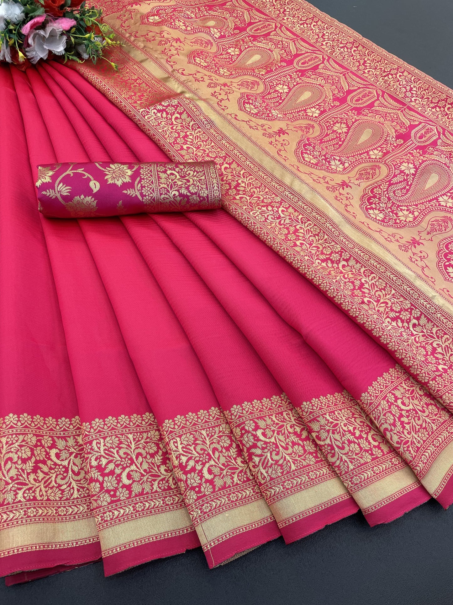 Soft Lichi Silk Saree with Jacquard Border