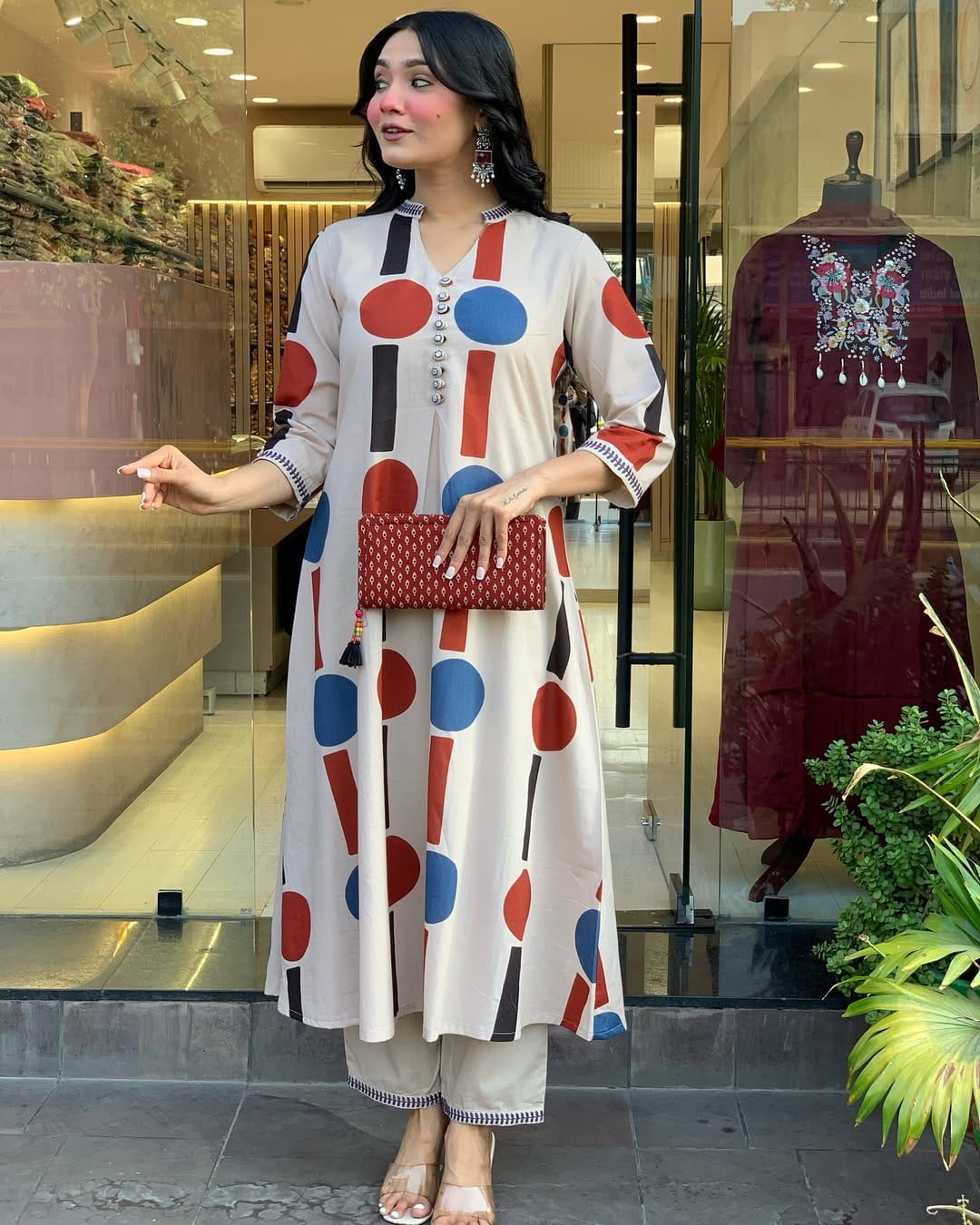 Elegant Cotton Co-Ord Set with Porcine Print