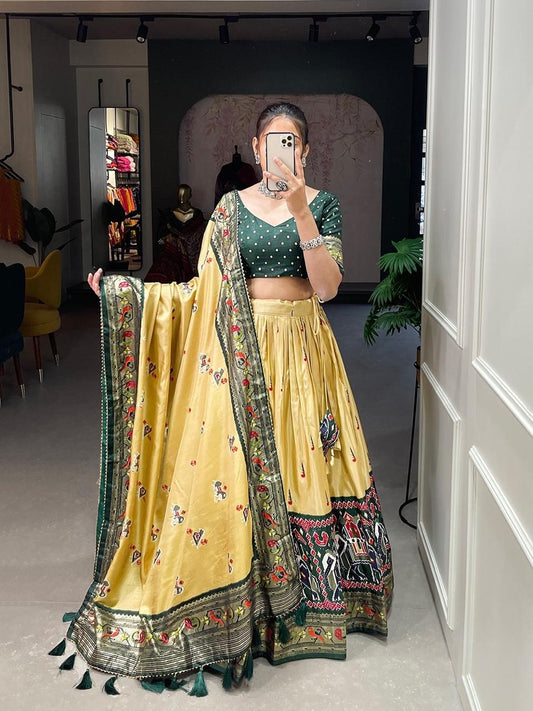 Tussar Silk Patola Printed Lehenga Choli Set with Dupatta