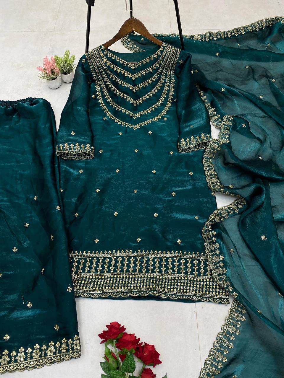 Fendi Silk Embroidered Kurta Set with Dupatta