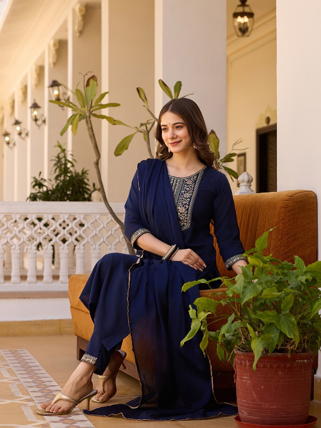 Rayon Slub Embroidered Kurti Set with Chinon Dupatta