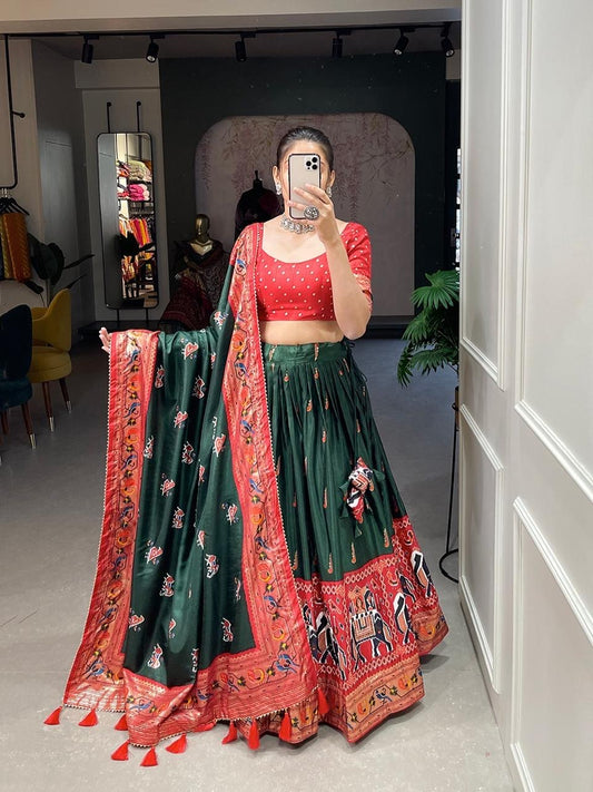 Tussar Silk Patola Printed Lehenga Choli Set with Dupatta