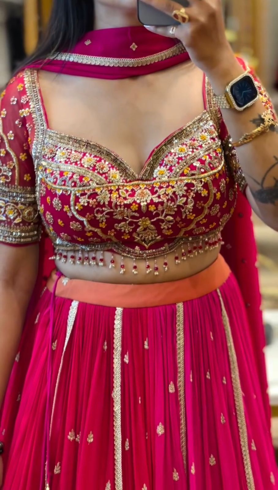 Heavy Sequin Embroidered Chinon Lehenga Choli Set – Magenta