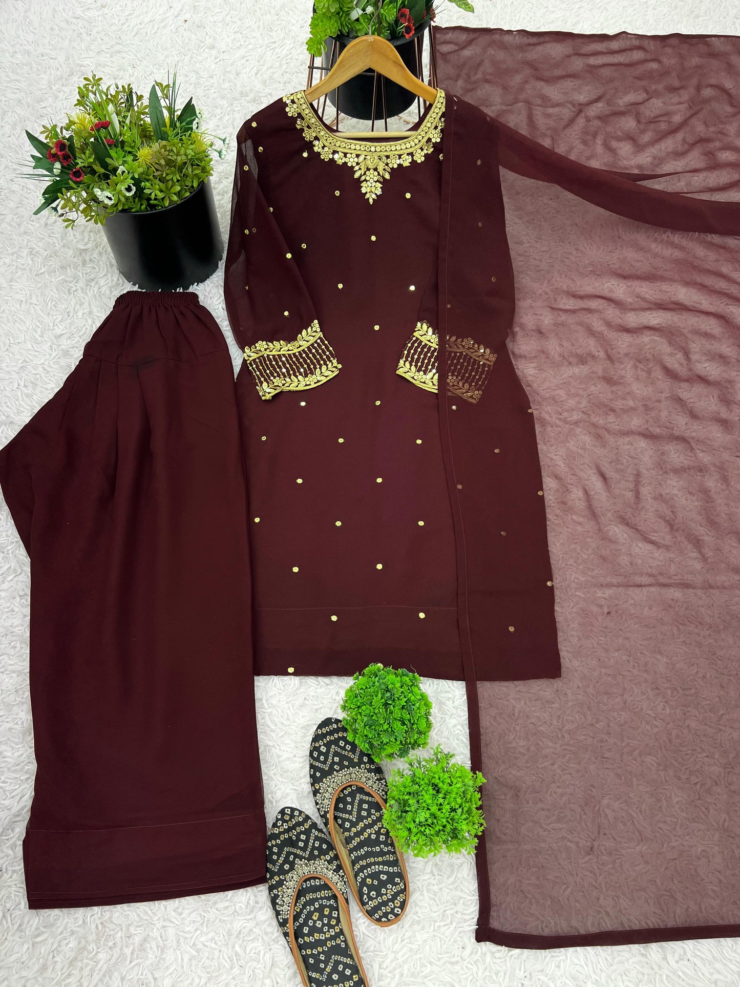 Premium Faux Georgette Embroidered Co-ord Set for Women