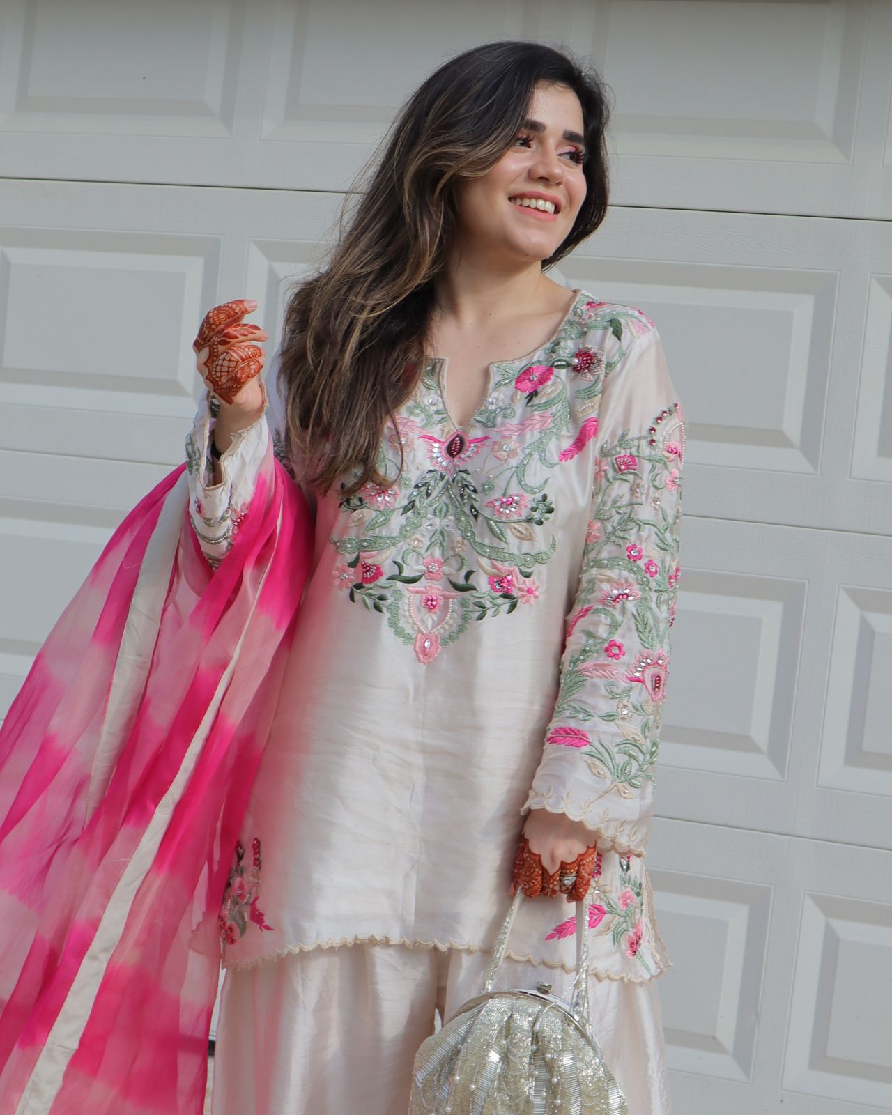 Designer Crepe Silk Suit Set with Embroidery & Tissue Dupatta – Off White