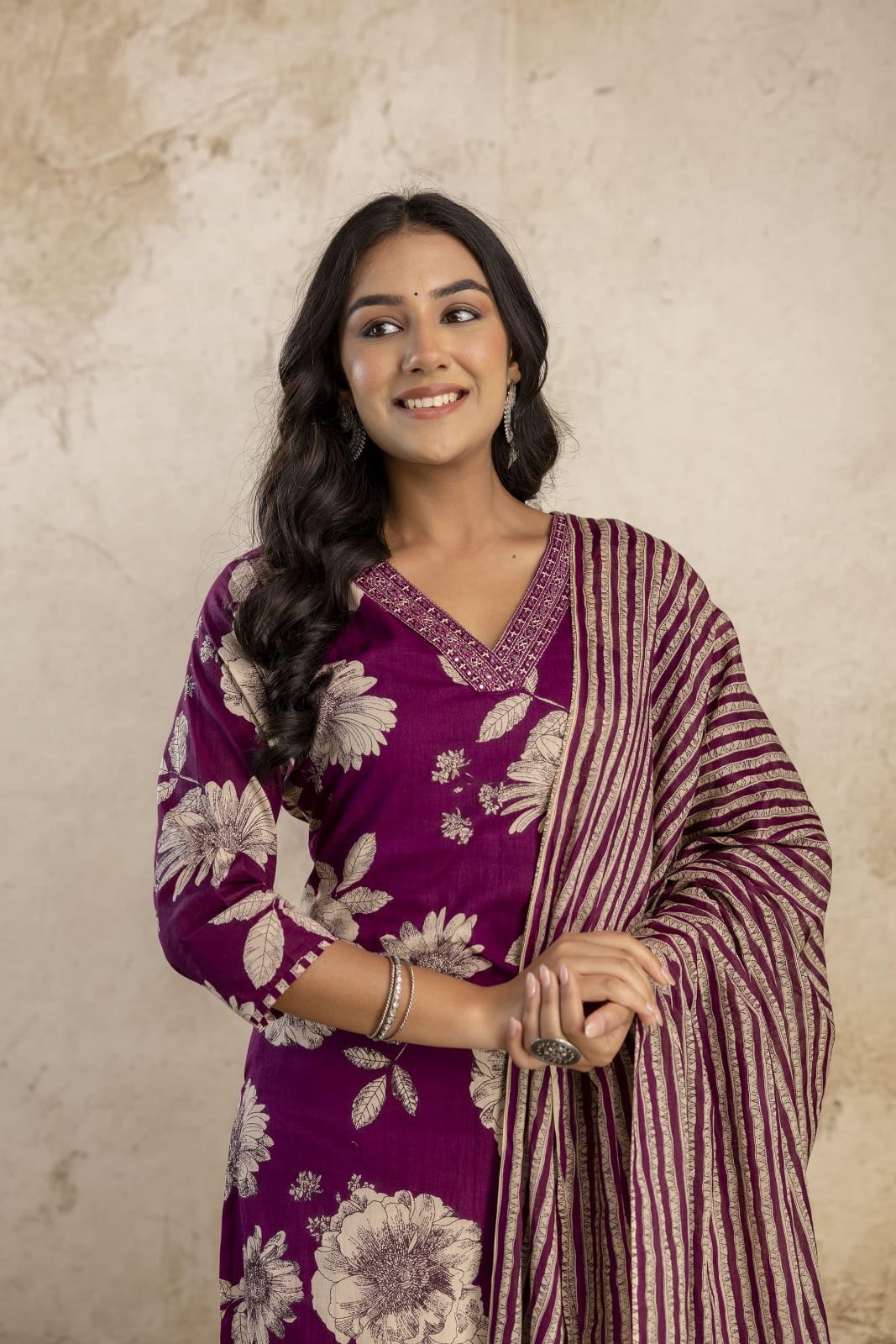Floral Cotton Embroidered Kurta Set with Pant & Dupatta