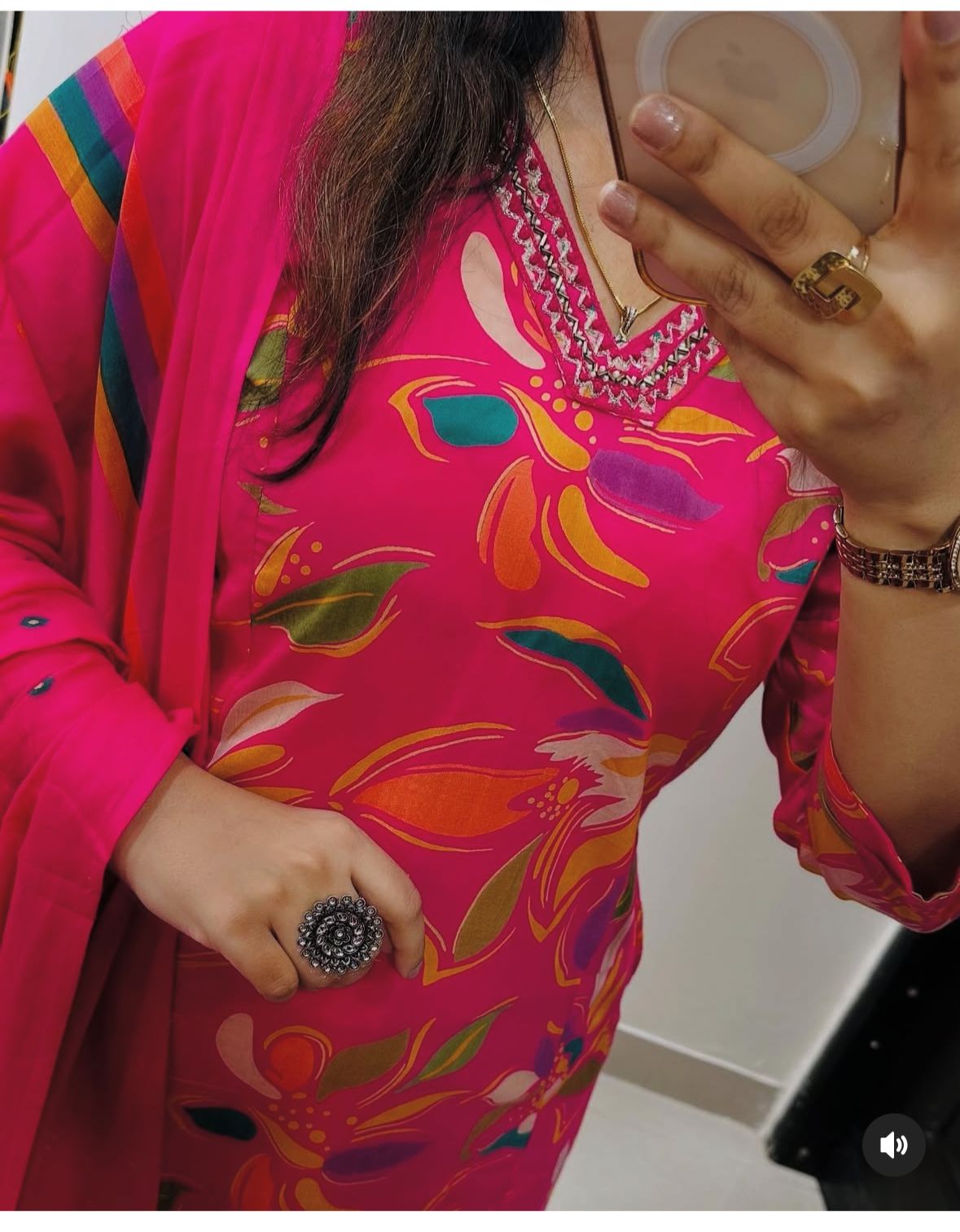 Pink Lahariya Print Malmal Cotton Suit Set with Heavy Sequins Work
