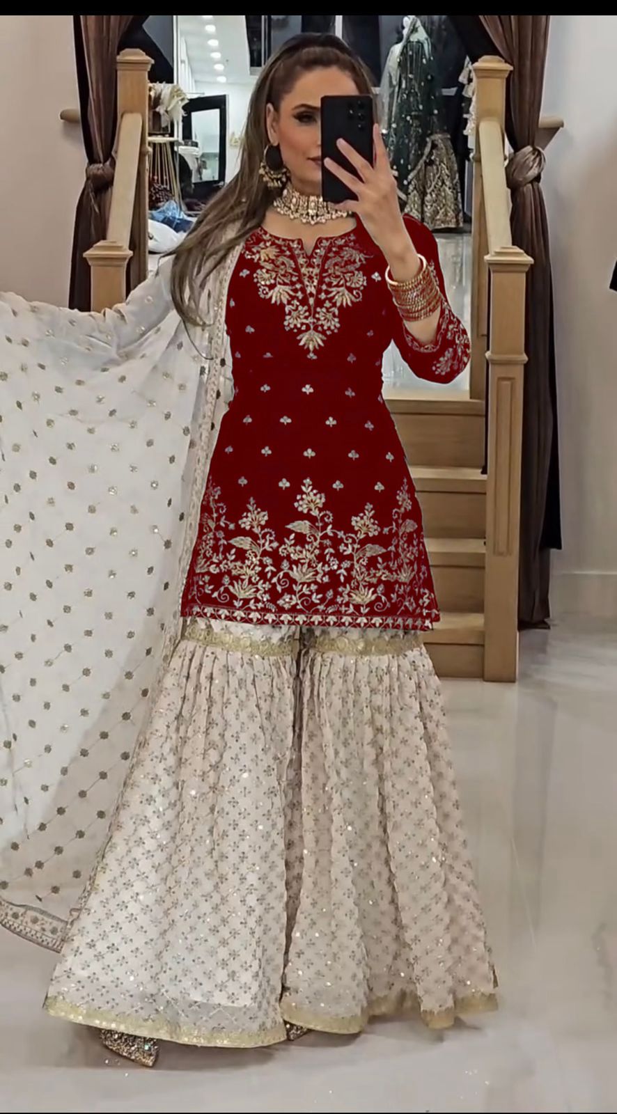 Designer Georgette Embroidered Kurti Set with Dupatta