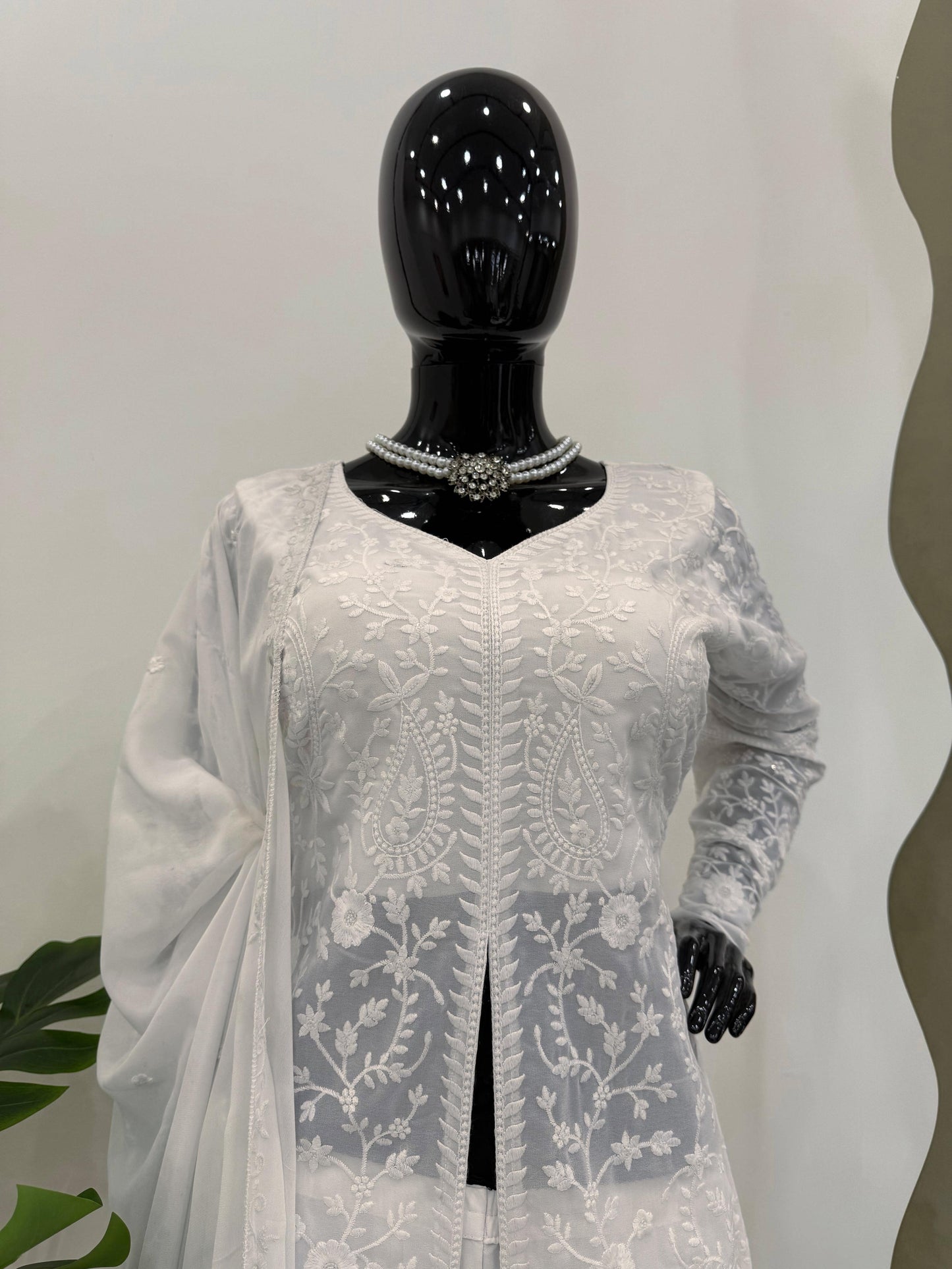 White Faux Georgette Suit Set