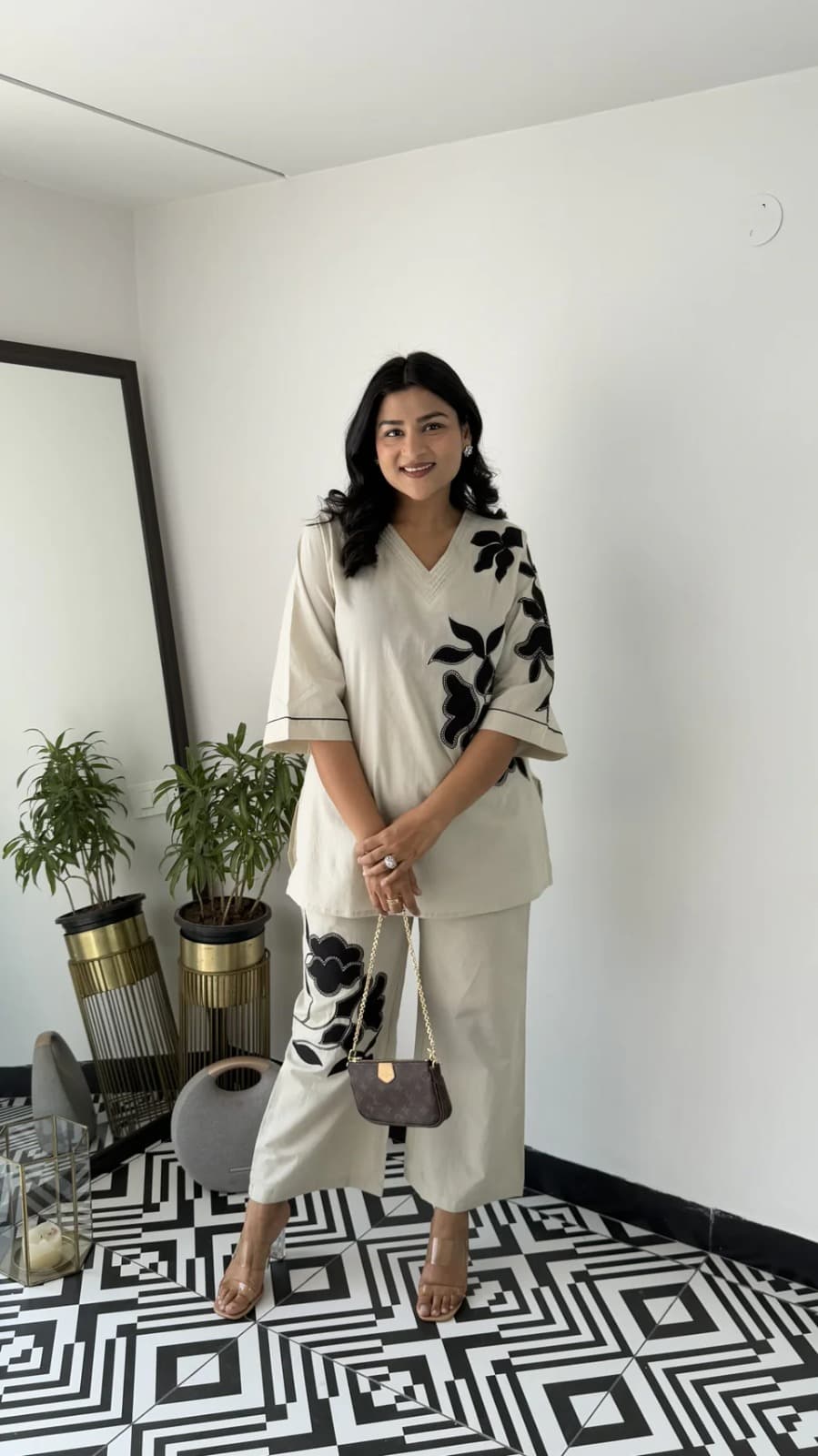 Off White-Embroidered Cotton Flex Co-ord Set