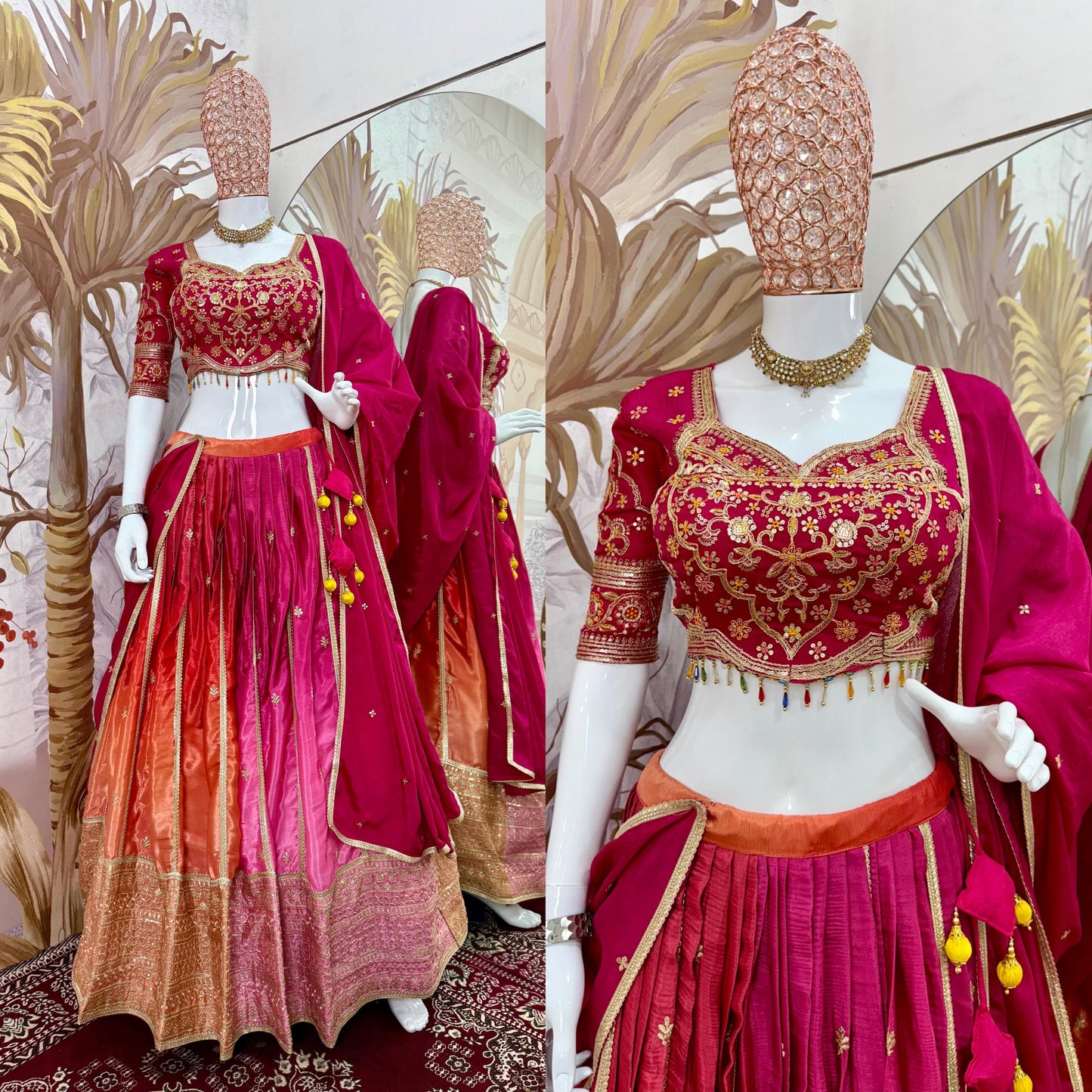 Heavy Sequin Embroidered Chinon Lehenga Choli Set – Magenta