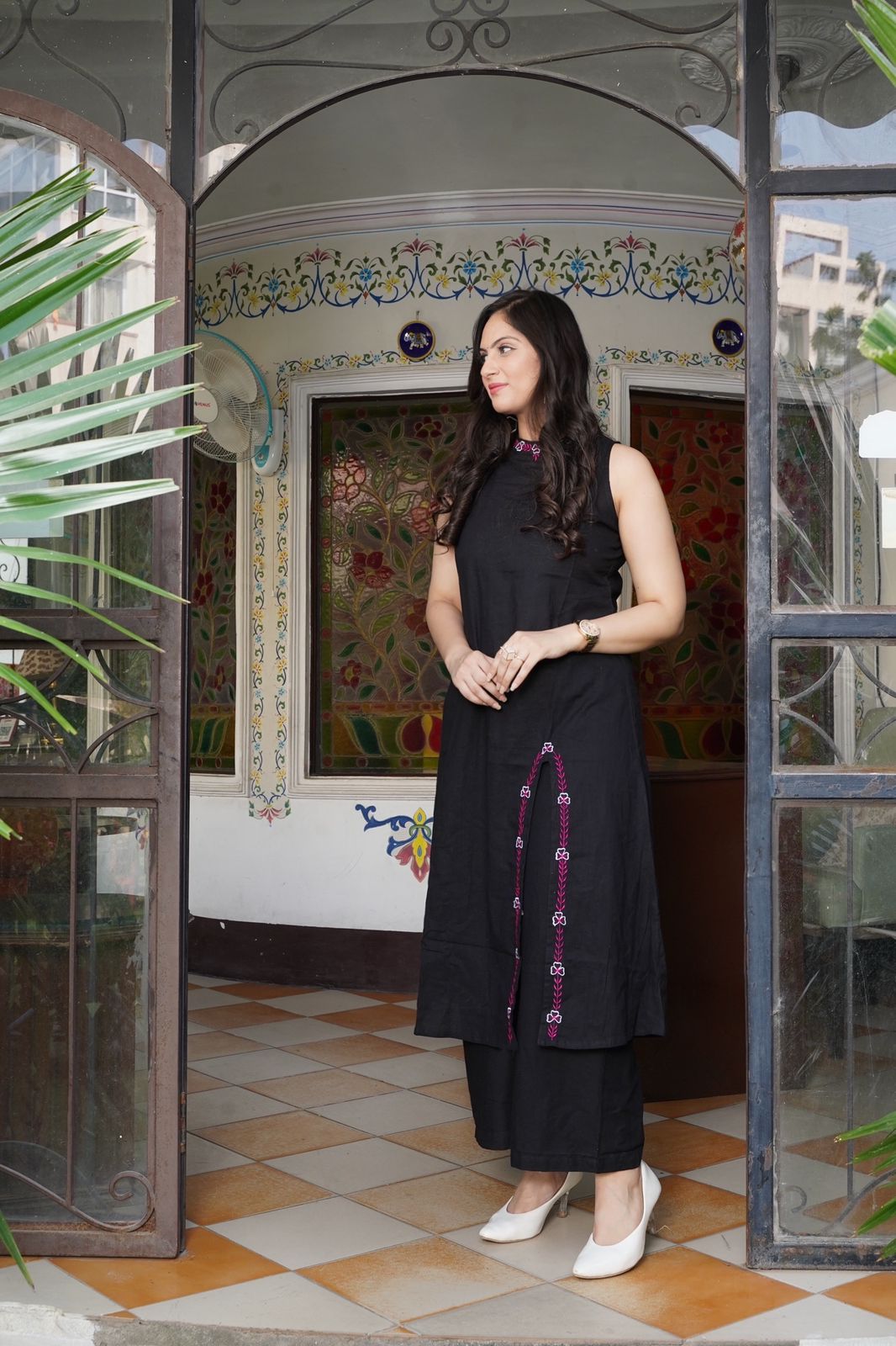 Premium Embroidered A-Line Cotton Slub Kurta Set