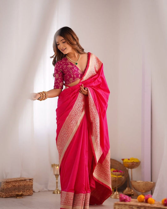 Soft Lichi Silk Saree with Jacquard Border