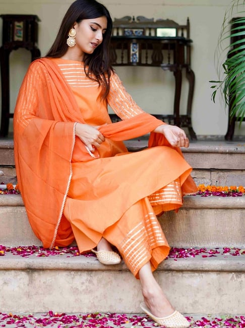 Rayon Gotta Work Kurti Set with Palazzo & Dupatta