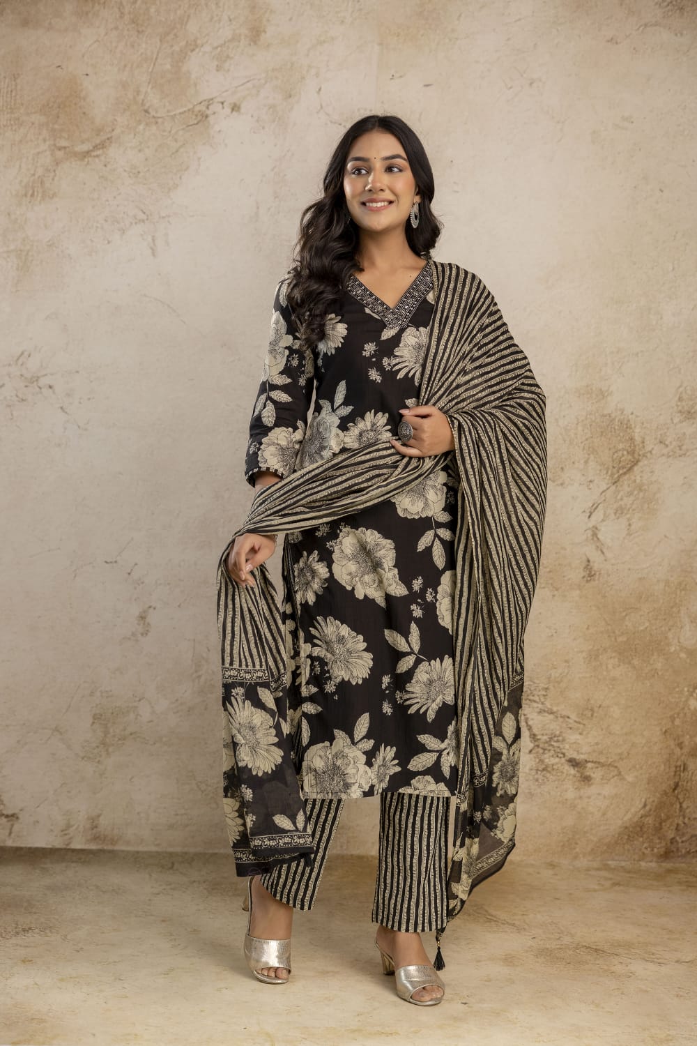 Floral Cotton Embroidered Kurta Set with Pant & Dupatta
