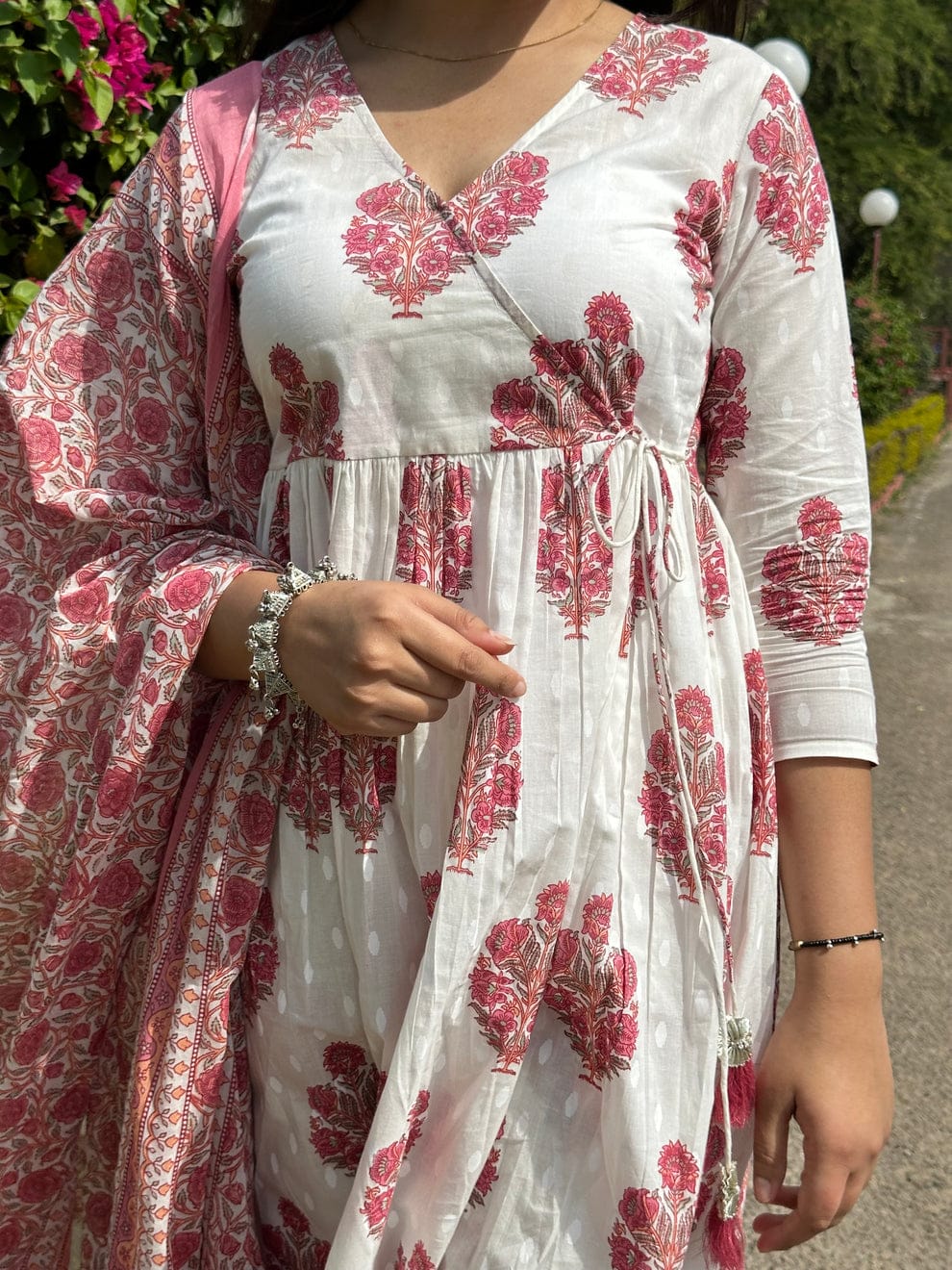 Premium Cotton Anarkali Suit Set with Dupatta – White