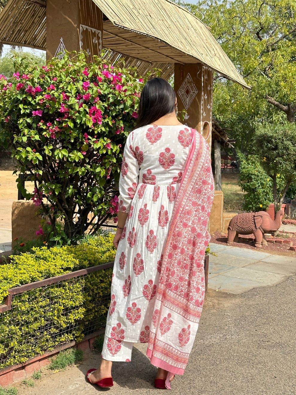 Premium Cotton Anarkali Suit Set with Dupatta – White