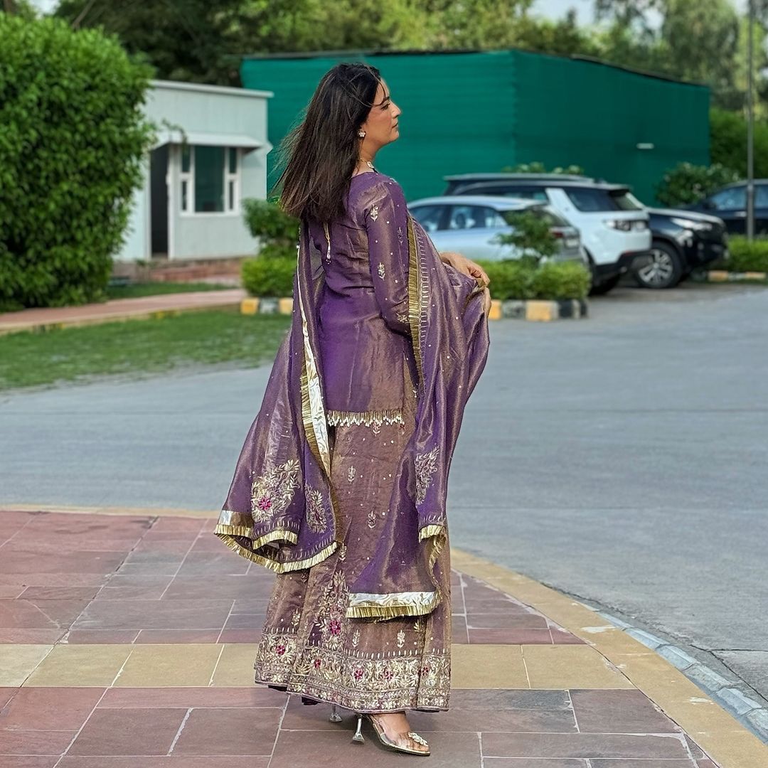 Designer Party Wear Twil Net Top Plazzo Dupatta Set
