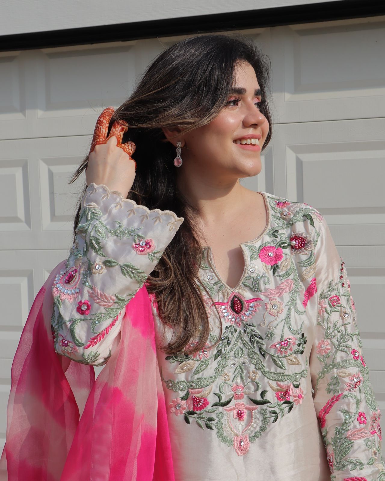 Designer Crepe Silk Suit Set with Embroidery & Tissue Dupatta – Off White