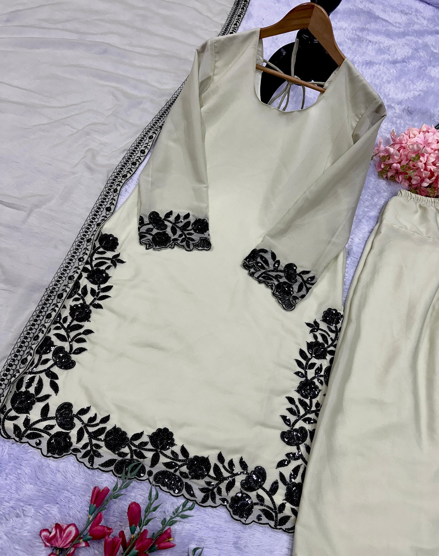 Designer Farsi Suit Set with Embroidery & Dupatta