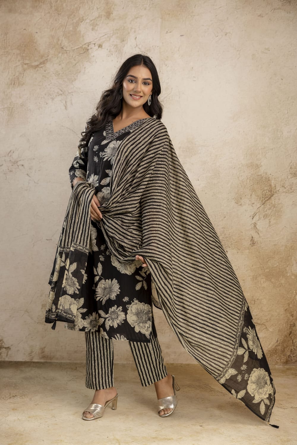 Floral Cotton Embroidered Kurta Set with Pant & Dupatta