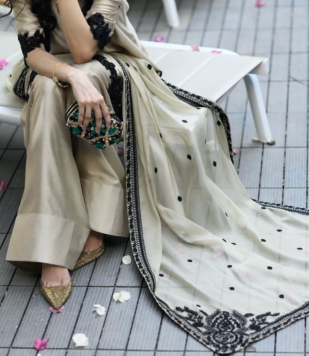 Designer Farsi Suit Set with Embroidery & Dupatta