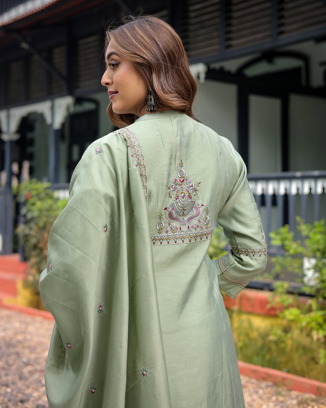 Elegant Pista Green Muslin Silk Suit Set with Embroidery & Chanderi Dupatta