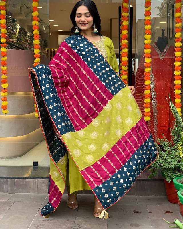 Viscose Chanderi Embroidered Suit Set with Jacquard Dupatta