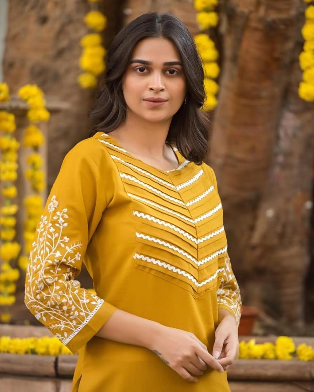 Embroidered Cotton Kurti Pant Set for Women