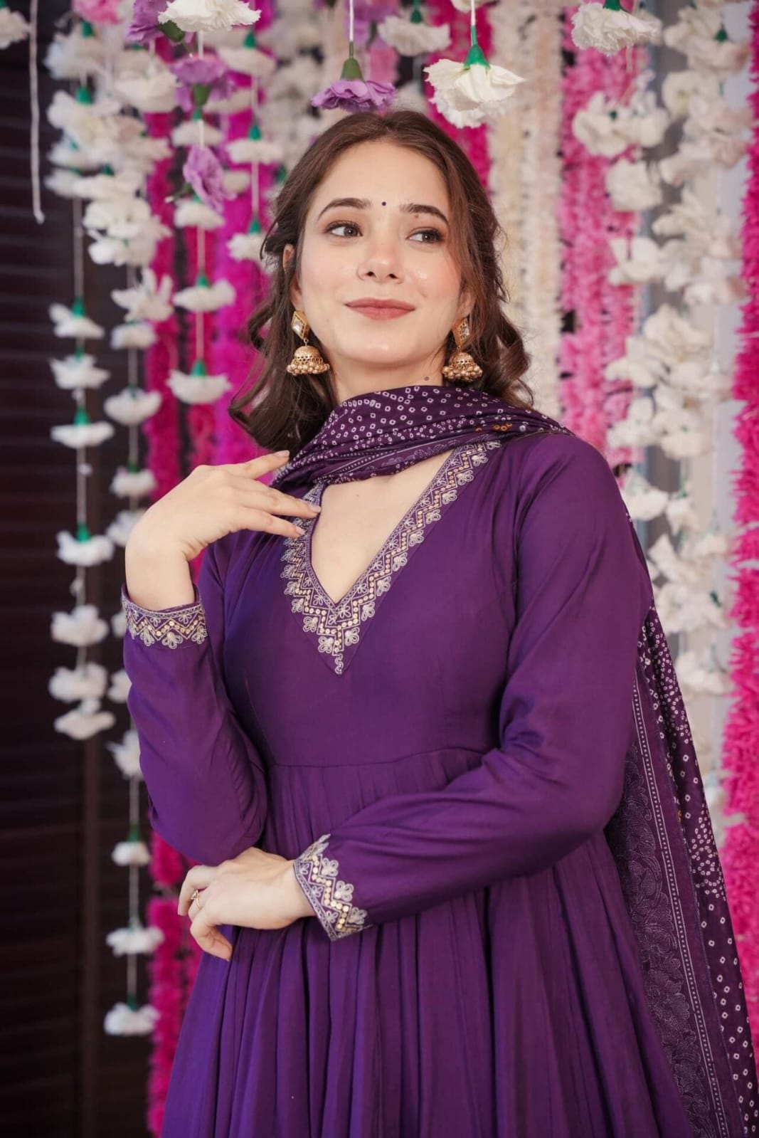 Viscose Chanderi Embroidered Suit Set – Purple