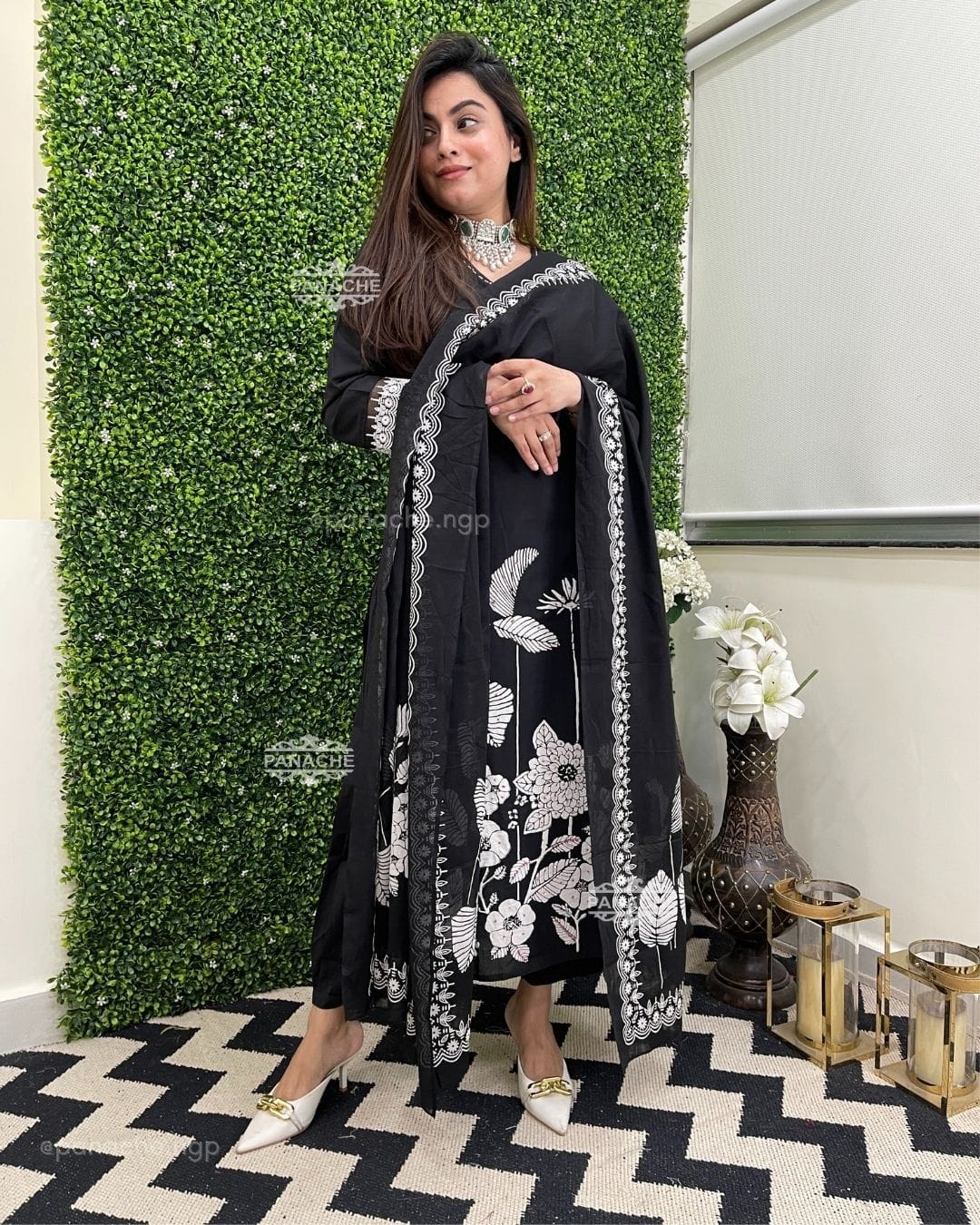 Elegant Cotton Kurti Pant Set with Chanderi Dupatta