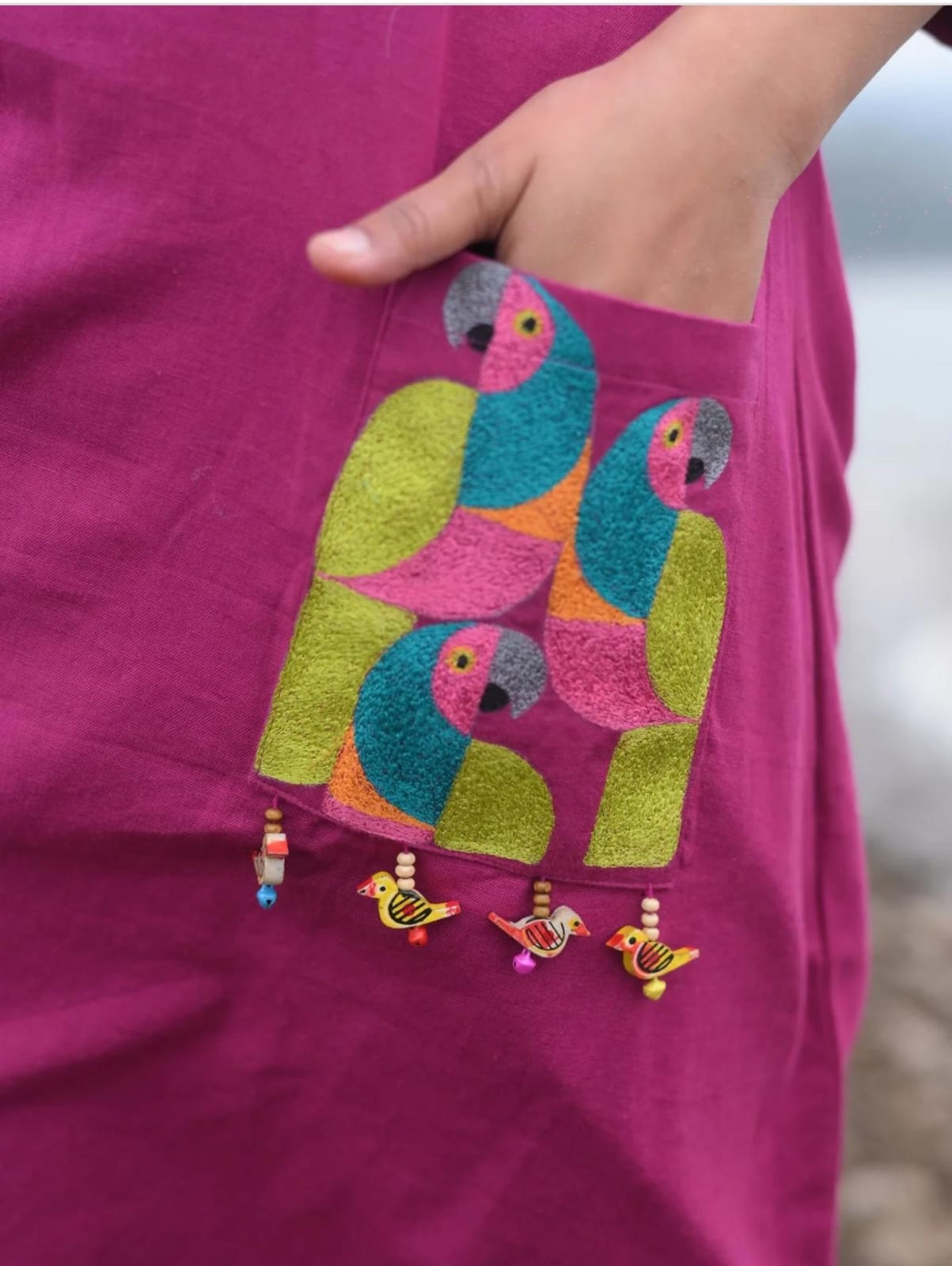 Parrot Aari Embroidery Cotton Slub Co-ord Set for Women