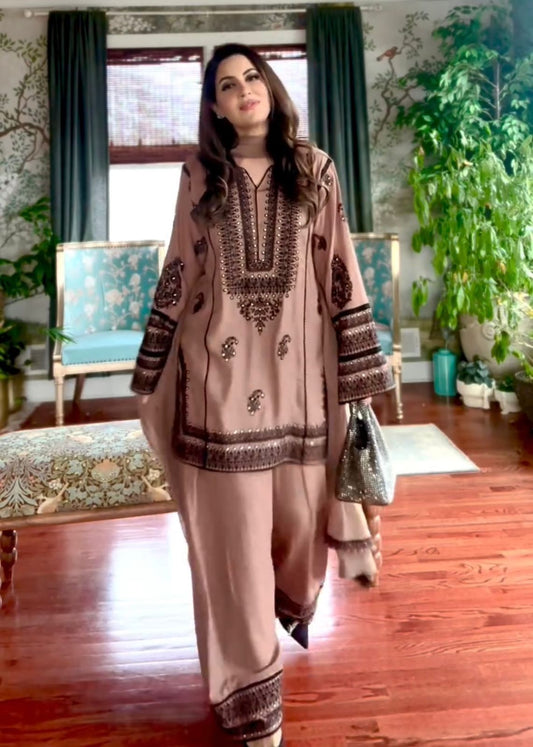 Designer French Crepe Farsi Salwar Suit – Party Wear