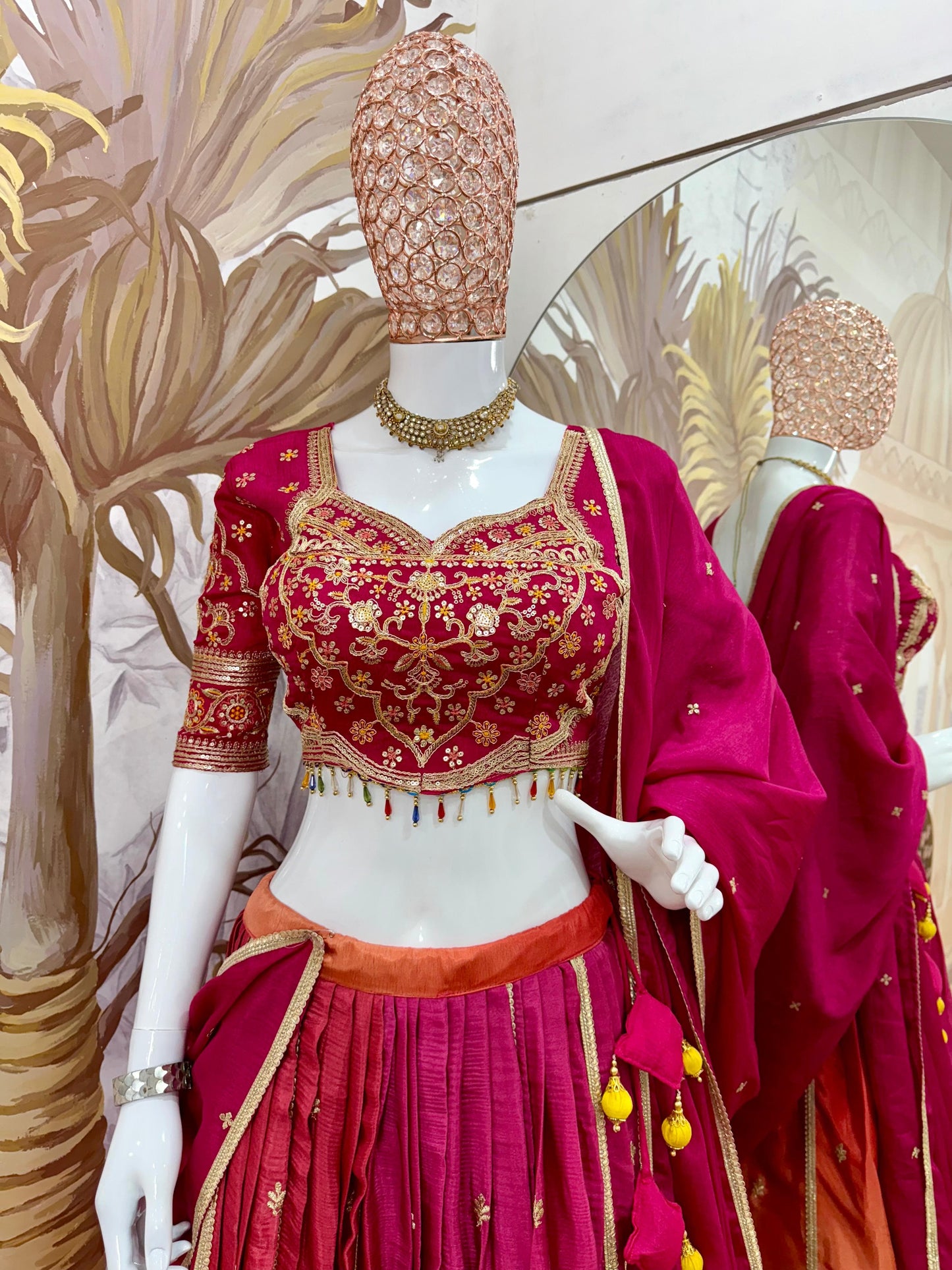 Heavy Sequin Embroidered Chinon Lehenga Choli Set – Magenta