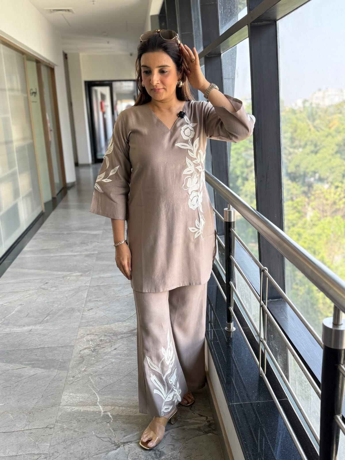 Premium Grey Cotton Slub Embroidered Co-ord Set for Women