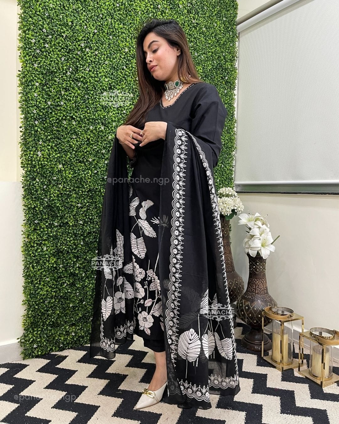 Elegant Cotton Kurti Pant Set with Chanderi Dupatta