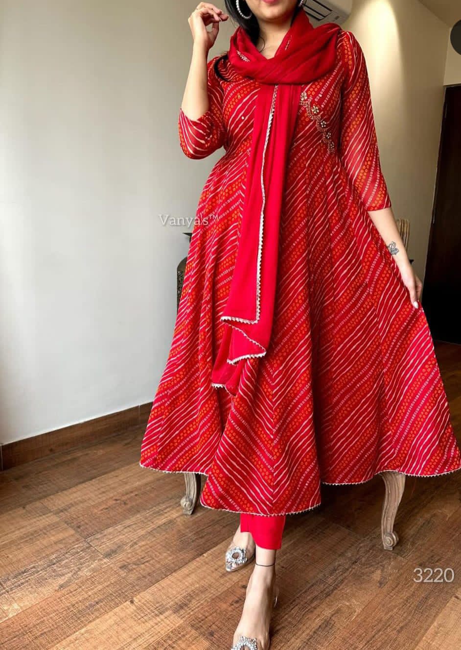 Festive Bandhej Anarkali Suit Set for Women