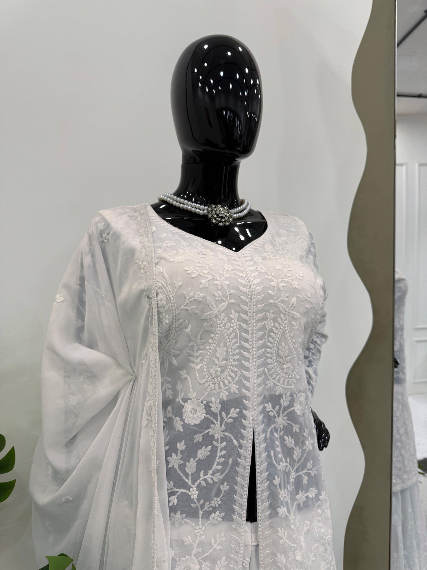 White Faux Georgette Suit Set