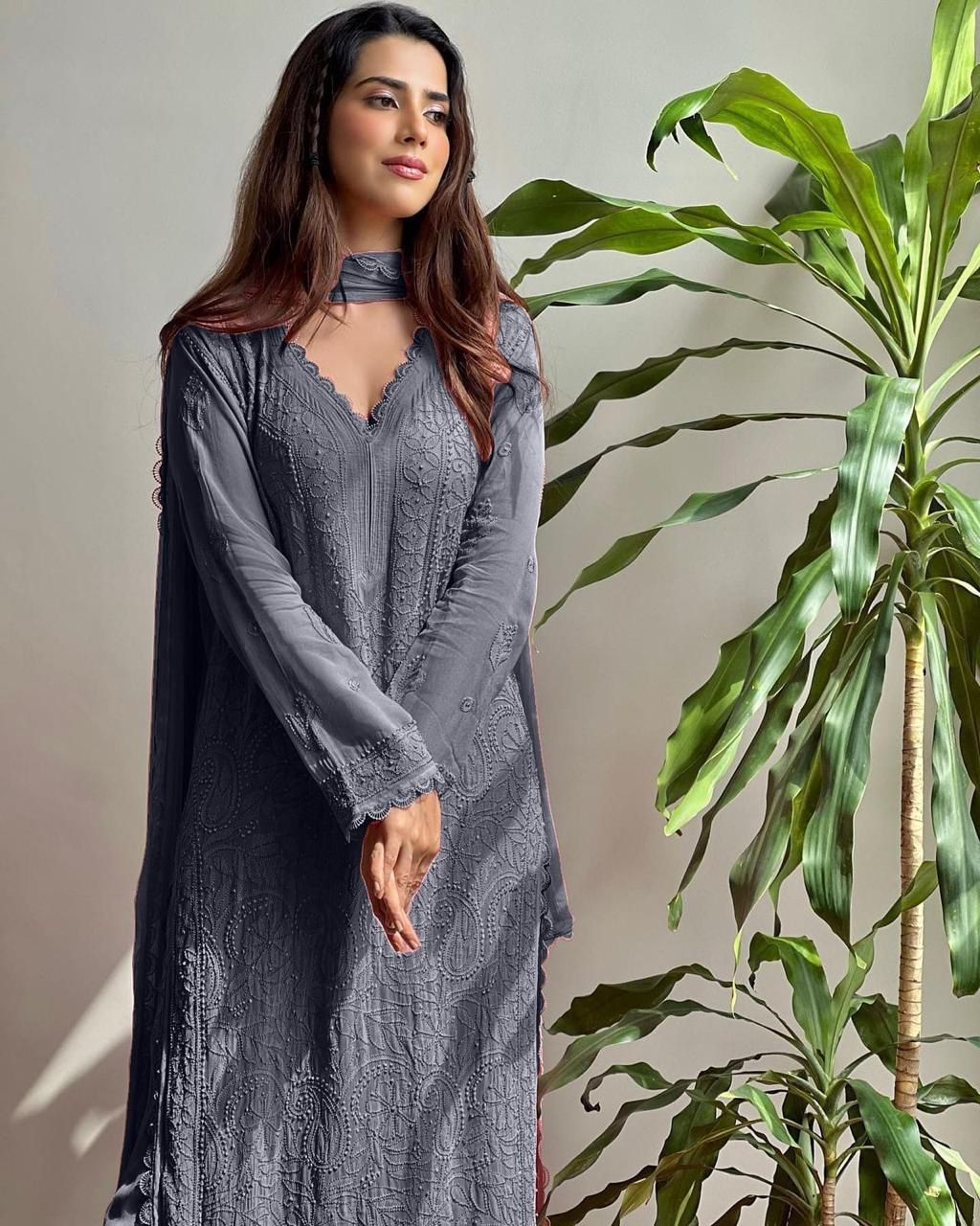 Chikankari Embroidered Fox Georgette Suit Set for Women