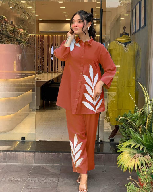 Super Hit Cotton Slub Co-Ord Set – Chestnut Red